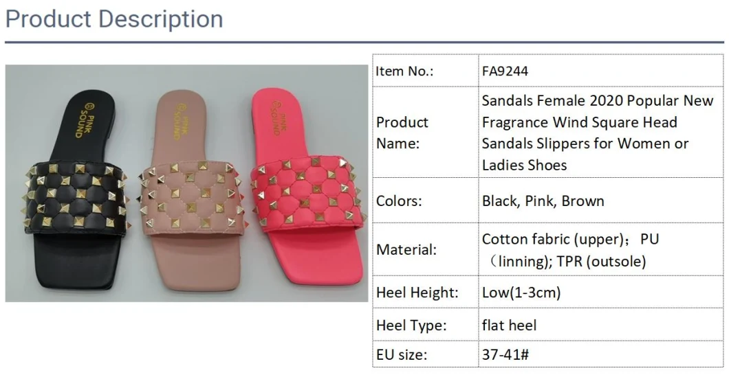 Sandals Female 2020 Popular New Fragrance Wind Square Head Sandals Slippers for Women or Ladies Shoes