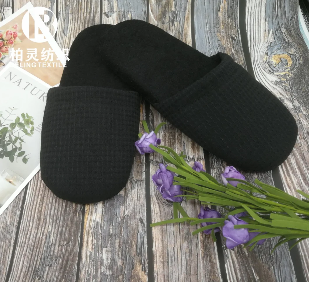 Black Hotel SPA Waffle Slipper Custom Logo Disposable Slipper