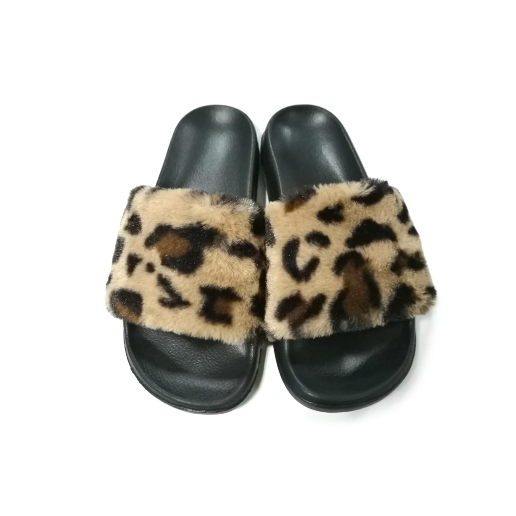 Custome Women Indoor Soft Faux Fur Slipper Fashion Open Toe Plush Casual Sandals