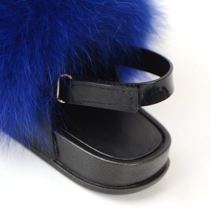 New Design Wholesale Kids Fur Slides, Kids Fur Slippers with Strap, Back Straps Kids Fur Slippers