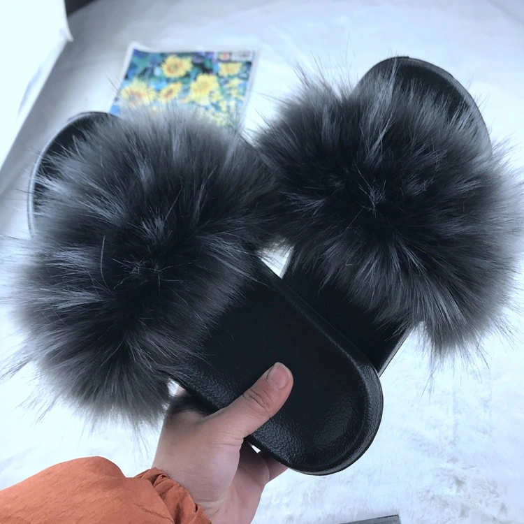 Wholesale Fur Slippers, Women and Ladies Fur Slides Sandals, Big Fur Fluffy Home Slides