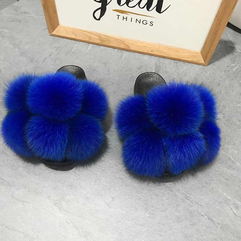 New Design Luxury Fur Slippers for Women Ladies, Fur Slides with Ball, Stylish Women Fur Slippers