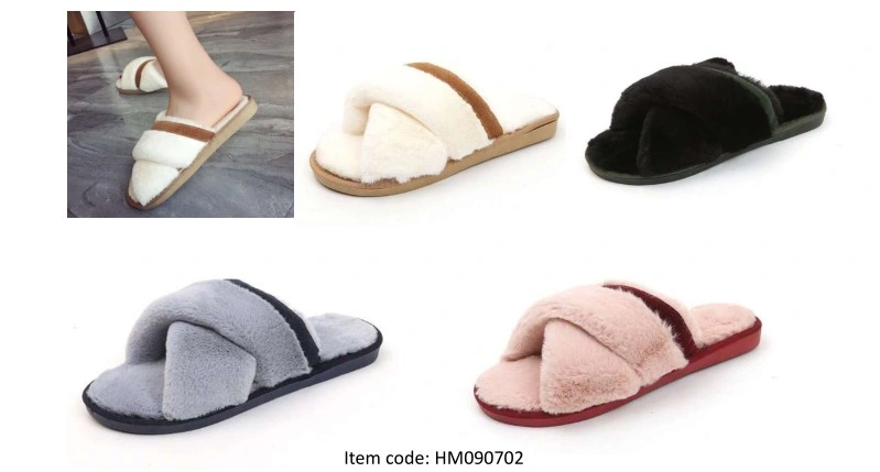 Womens Fuzzy Slippers Soft Plush Open Toe Faux Fur House Slide Sandals Indoor SPA Bedroom Flat Shoes with Elastic Strap