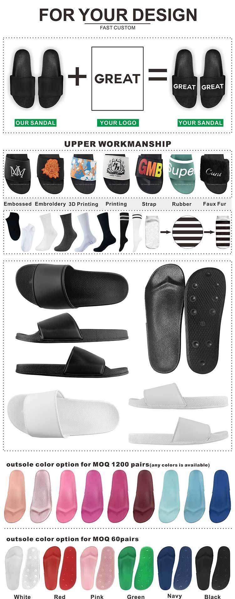 Greatshoe Lightweight Custom Slide Sandals, Black PVC Indoor and Outdoor Slippers for Men