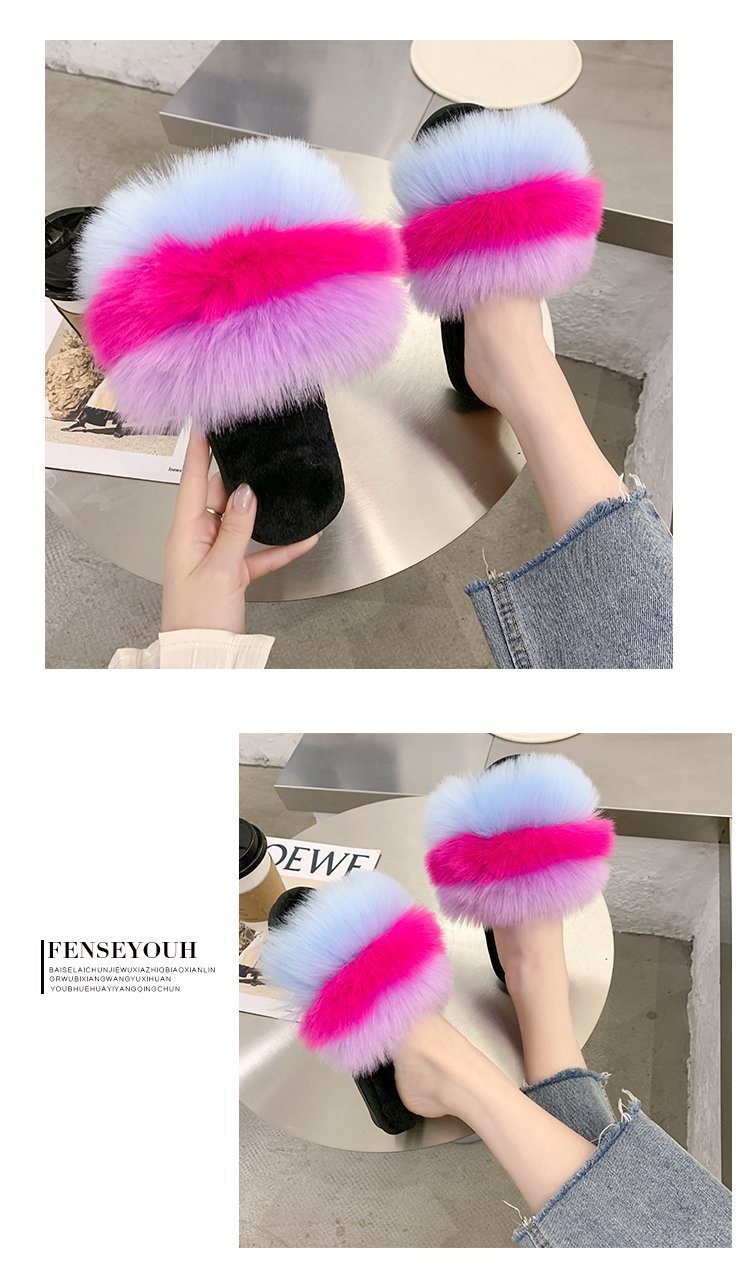 Wholesale Fashion Fur Filp-Flop, Flurry Fur Slippers, Cheap Women Slides Sandals