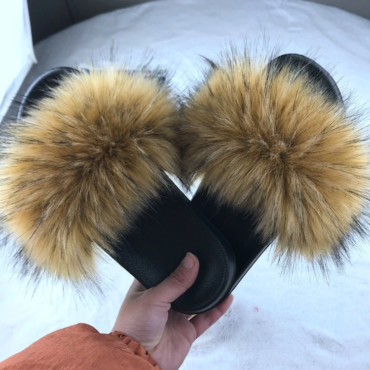 Wholesale Fur Slippers, Women and Ladies Fur Slides Sandals, Big Fur Fluffy Home Slides