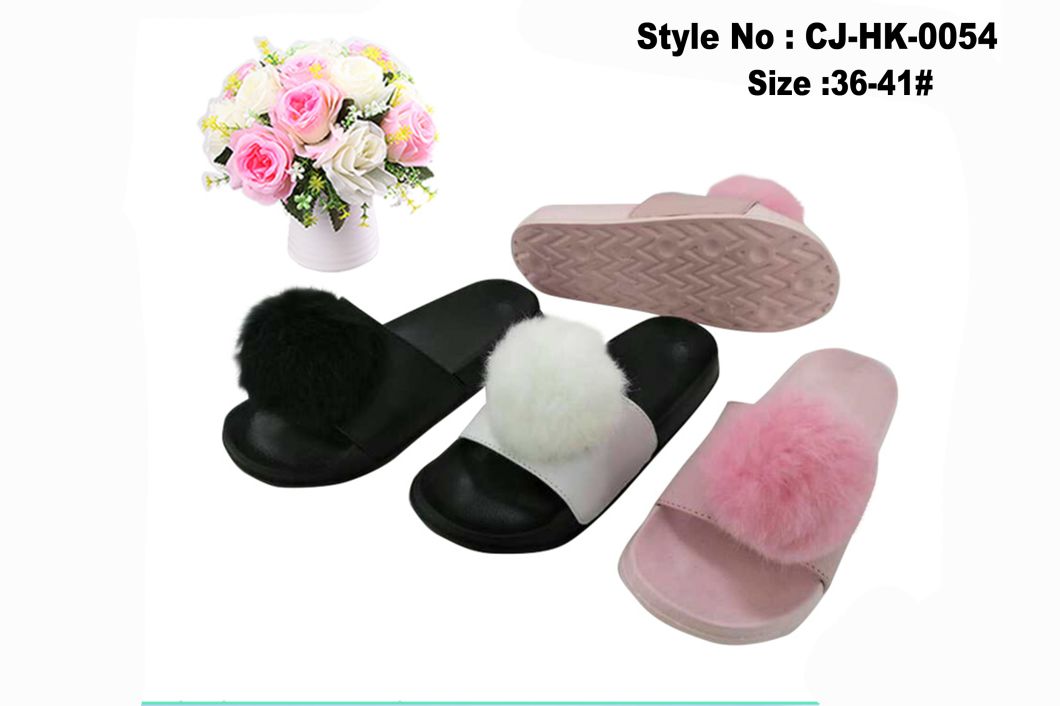 Superstarer Fashion Ladies Fur Slippers with Colorful Fur Upper Pink Slippers Slide Sandals