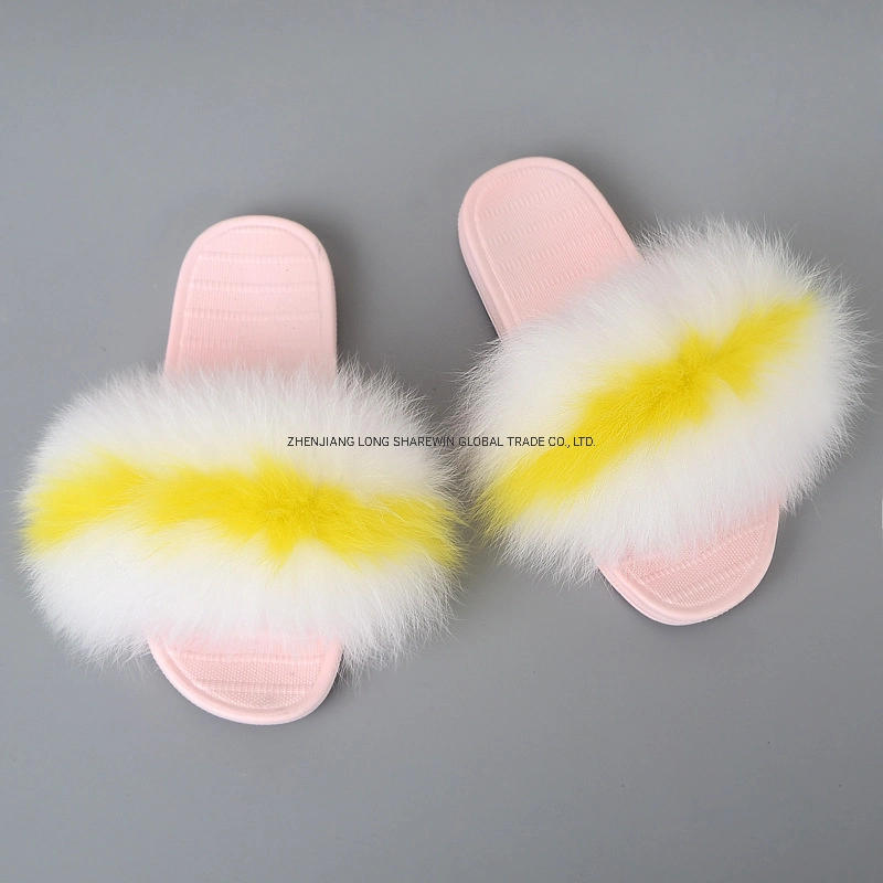 Soft Popular Kids Real Fur Sandals Children Cute Fox Fur Slippers