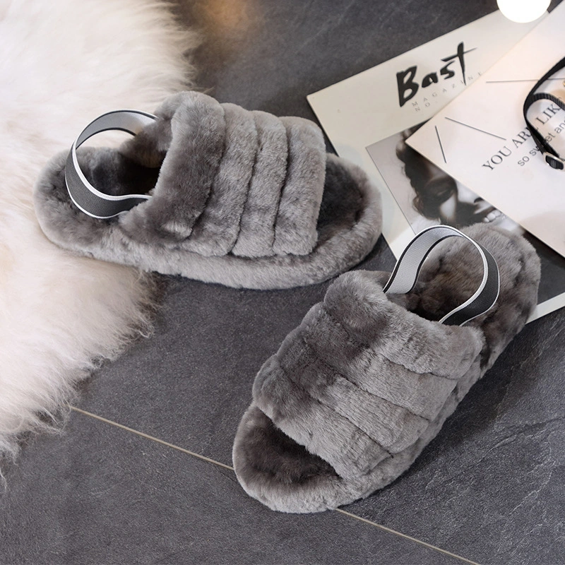 Women Plush Slippers Fuzzy House Slippers Soft Indoor SPA Bedroom Flat Slide Sandals with Elastic Strap Esg14302