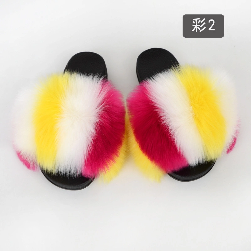 Wholesale Fur Slides Female, Popular Soft Fur Slippers Women, Multicolor Fur Sandals Women