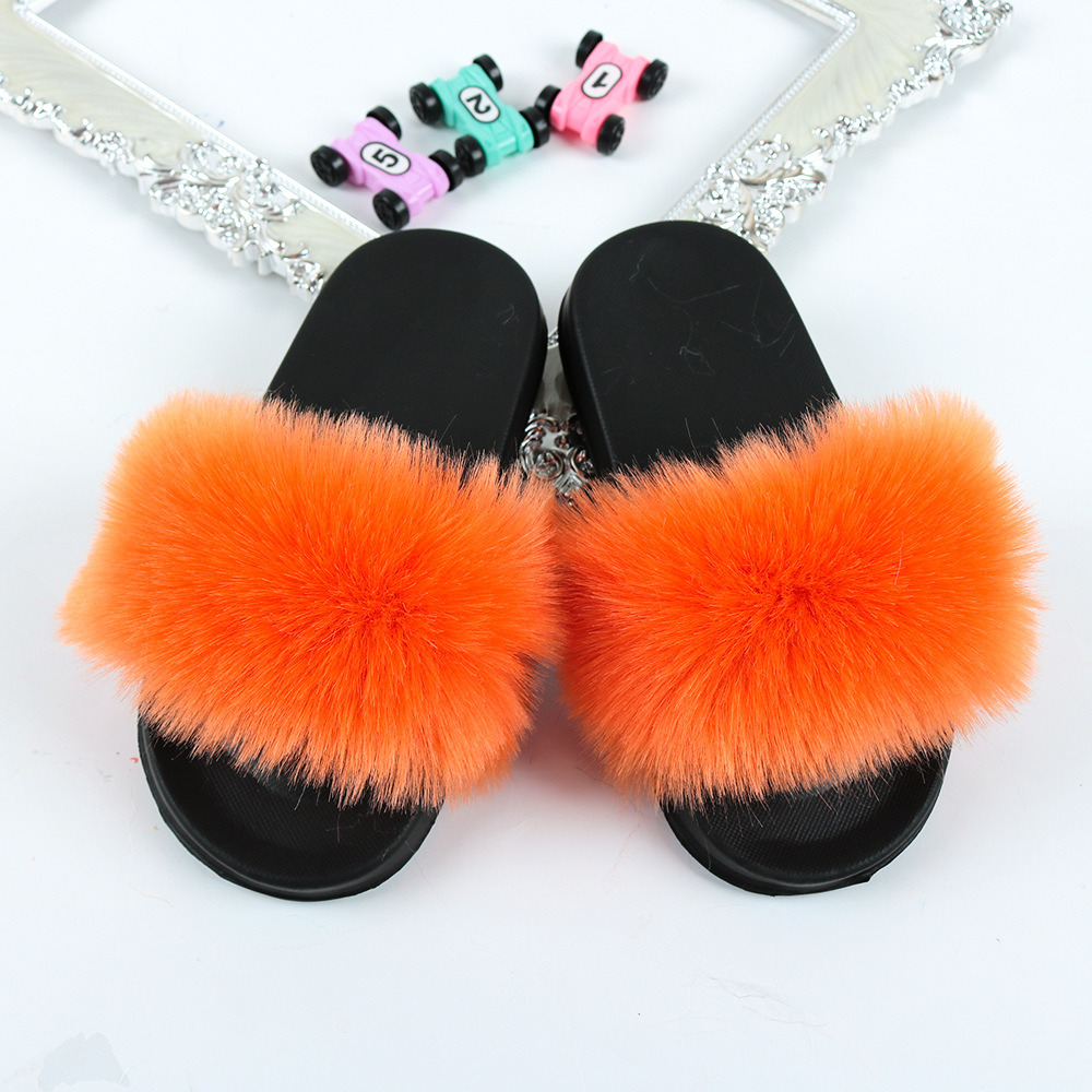 Girl Shoe Comfortable Soft Fur Slippers, Kids Shoes Indoor Outdoor Fur Slides, Fur Sandals for Kids