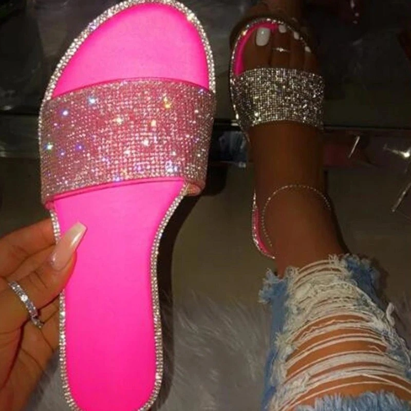 Glitter Women Sandals, Bling Flat Ladies Slippers, Womens Slides Wholesale