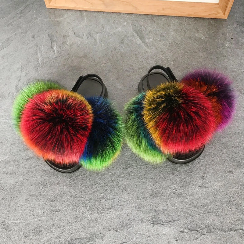 New Arrivals Women Ladies Fur Slippers with Ball, Large Size 12 Women Fur Slippers