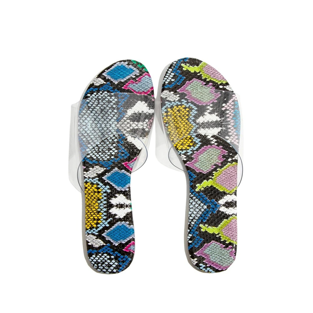 Summer Printed Sole Female Snakeskin Slides Sandals Cheap PVC Clear Jelly Womens Slippers Sandals