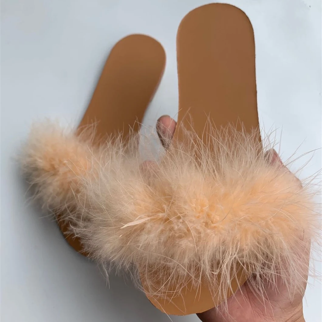 Women Fur Slides Colorful Fox Fur Sandals Slipper Slides