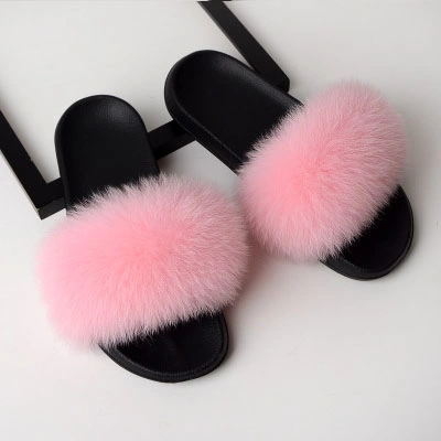 Womens Shoes Sandals Furry Slippers, Flat Custom Fluffy Fur Slides Plush Slippers, Custom Slides Footwear Fox Fur Slippers Women