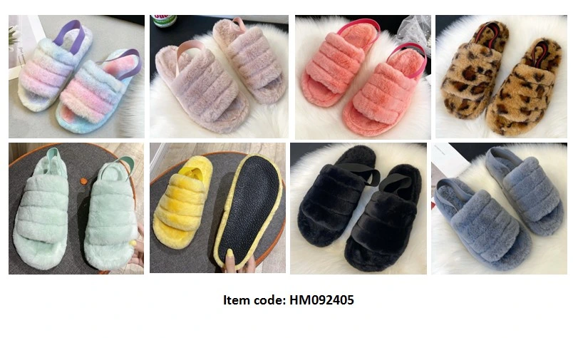 Womens Fuzzy Slippers Soft Plush Open Toe Faux Fur House Slide Sandals Indoor SPA Bedroom Flat Shoes with Elastic Strap