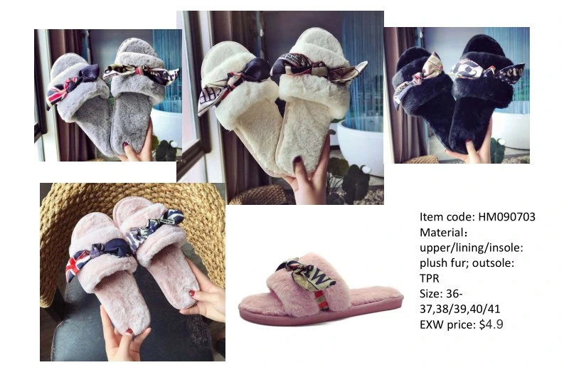 Womens Fuzzy Slippers Soft Plush Open Toe Faux Fur House Slide Sandals Indoor SPA Bedroom Flat Shoes with Elastic Strap