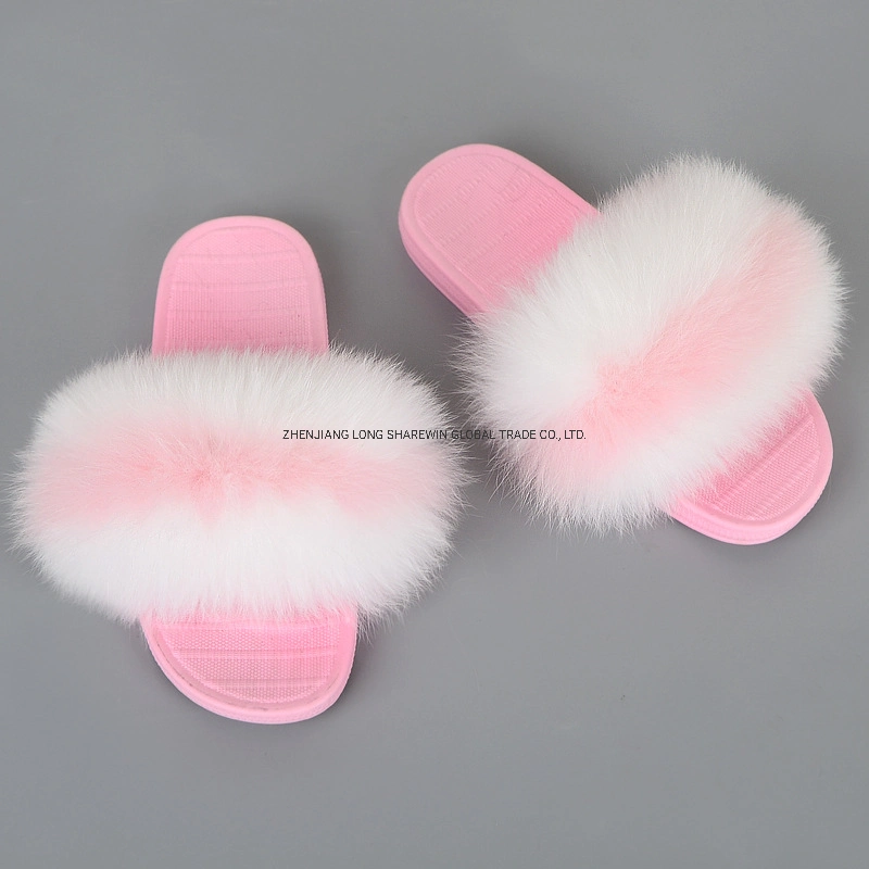 Soft Popular Kids Real Fur Sandals Children Cute Fox Fur Slippers