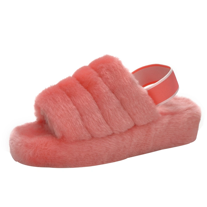 Women Plush Slippers Fuzzy House Slippers Soft Indoor SPA Bedroom Flat Slide Sandals with Elastic Strap Esg14302