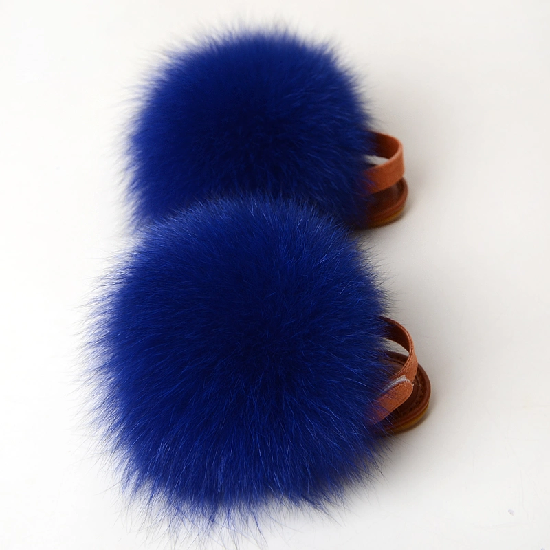 Wholesale Kids Fur Slippers, Kids Fur Slides with Back Strap, Real Fur Soft Fluffy Kids Fur Sandals