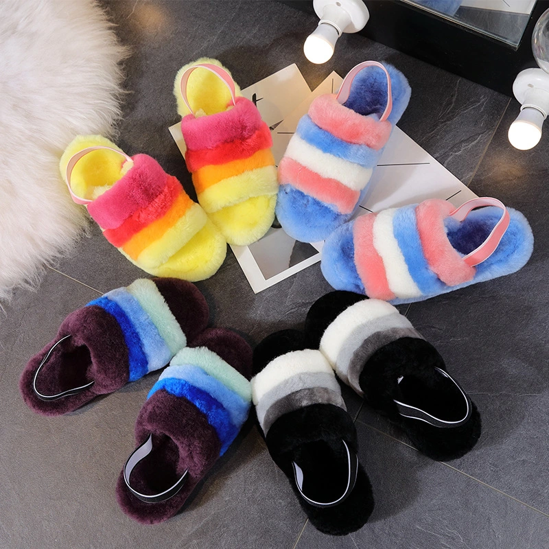 Women Plush Slippers Fuzzy House Slippers Soft Indoor SPA Bedroom Flat Slide Sandals with Elastic Strap Esg14302