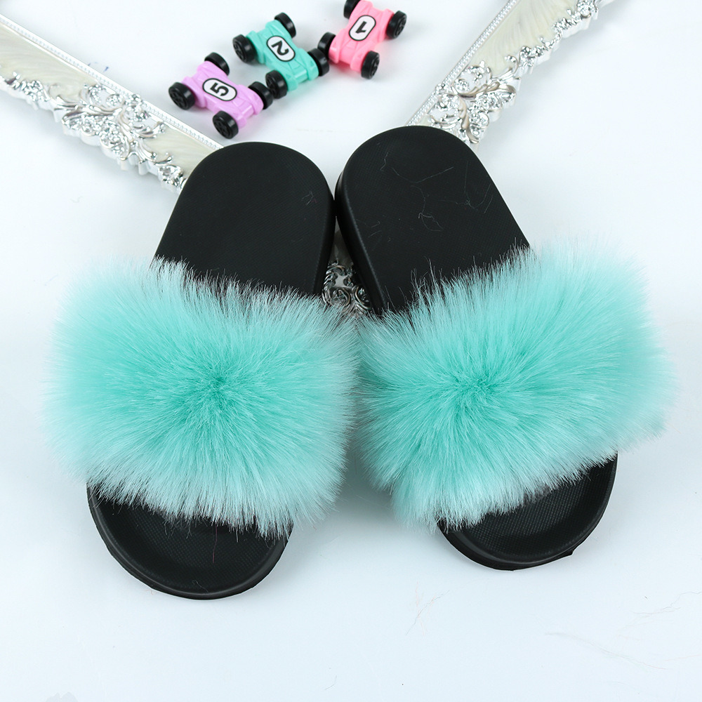 Girl Shoe Comfortable Soft Fur Slippers, Kids Shoes Indoor Outdoor Fur Slides, Fur Sandals for Kids