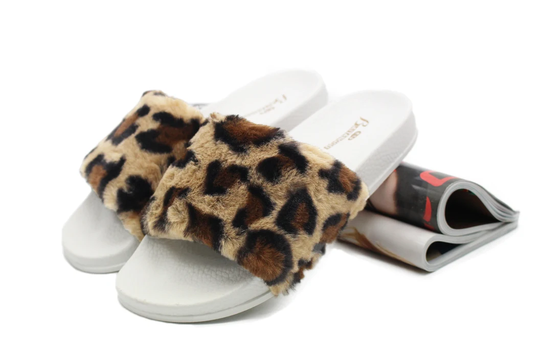 Best Selling Wholesale Fur Slippers, Women Fashion Leopard Pattern Flat Slides Sandals Slippers