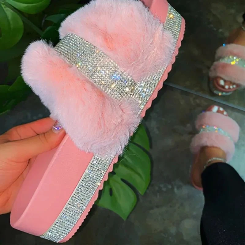 Platform Fur Slides, Wholesale Fur Slippers for Women, Colors Fur Sandals Vendor