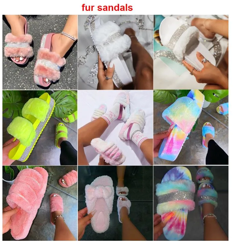 Wholesale Bedroom Slippers Warm Plush Faux Fur Sandals Ladies Cross Soft Plush Home Design Open Toe Slides