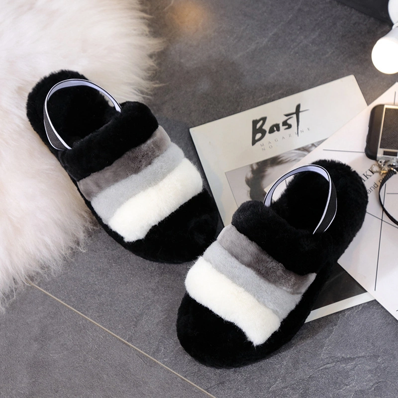 Women Plush Slippers Fuzzy House Slippers Soft Indoor SPA Bedroom Flat Slide Sandals with Elastic Strap Esg14302