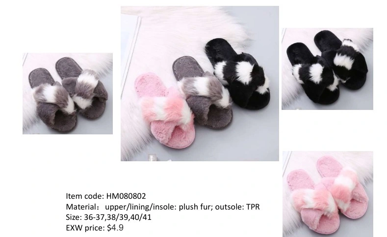 Womens Fuzzy Slippers Soft Plush Open Toe Faux Fur House Slide Sandals Indoor SPA Bedroom Flat Shoes with Elastic Strap