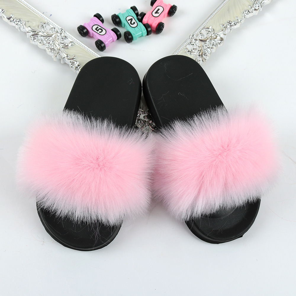 Girl Shoe Comfortable Soft Fur Slippers, Kids Shoes Indoor Outdoor Fur Slides, Fur Sandals for Kids