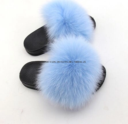 Soft Popular Kids Real Fur Sandals Children Cute Fox Fur Slippers