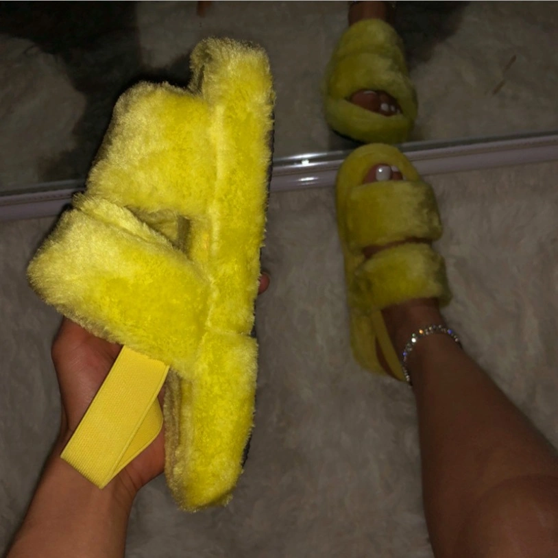 Rubber Elastic Band Sandals, Custom Logo Women Fur Slippers, Platform Women Fur Slides