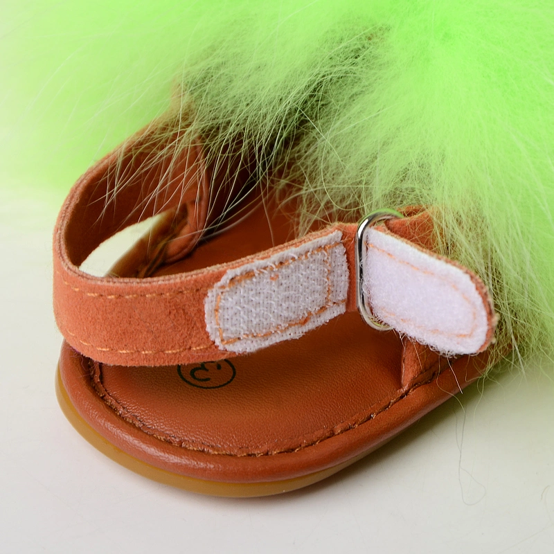 Wholesale Kids Fur Slippers, Kids Fur Slides with Back Strap, Real Fur Soft Fluffy Kids Fur Sandals