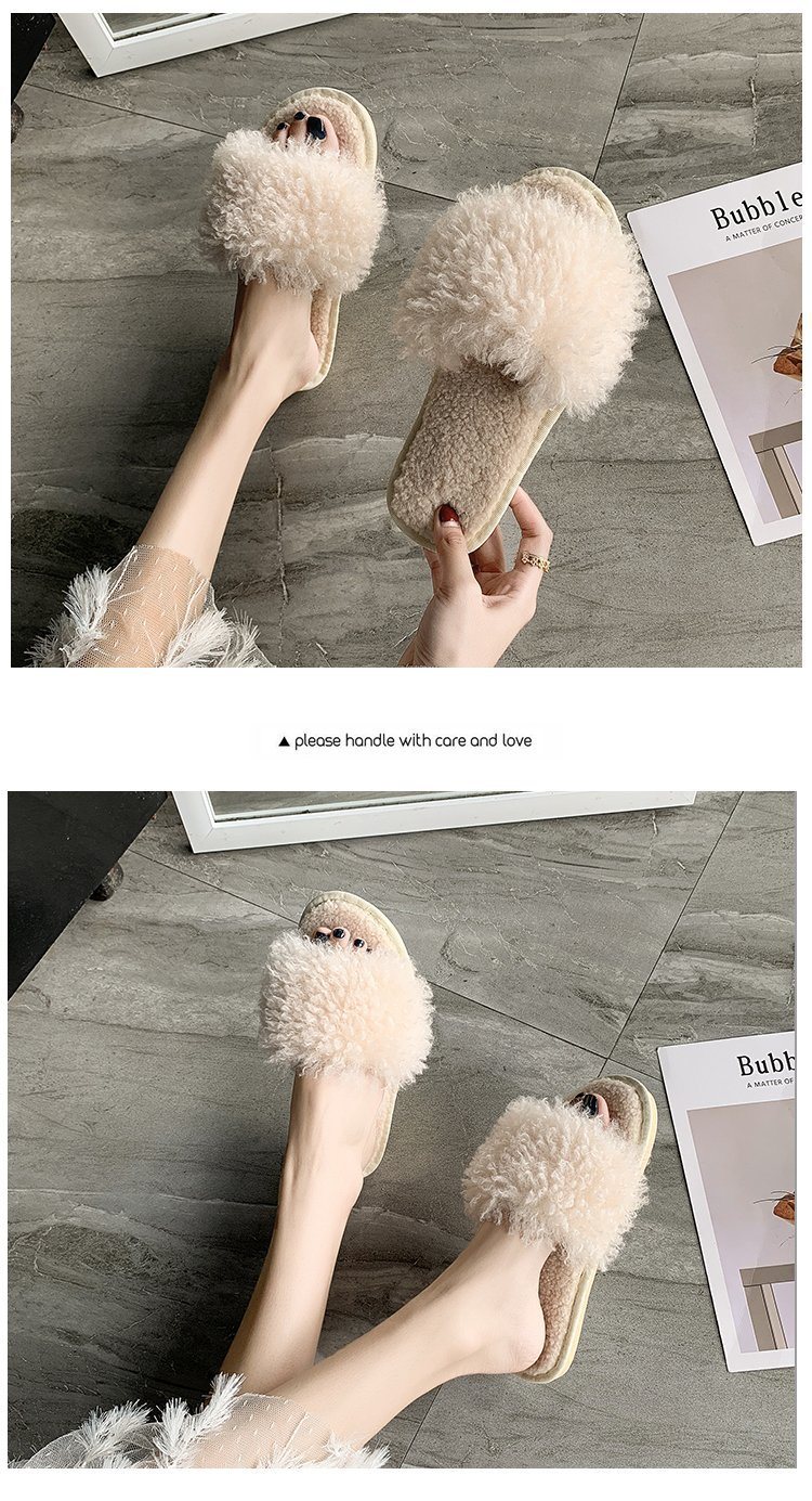 Girls Fashion Lamb Wool Sandals OEM Custom Furry Slides Wholesale Fur Slippers for Women