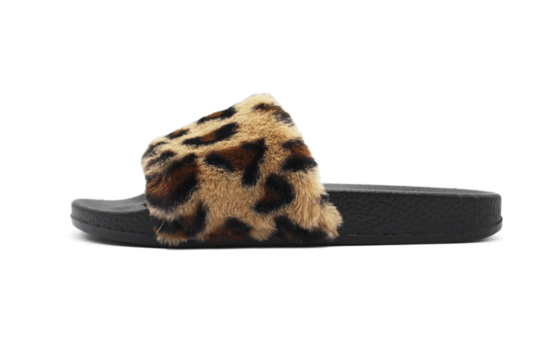 Best Selling Wholesale Fur Slippers, Women Fashion Leopard Pattern Flat Slides Sandals Slippers