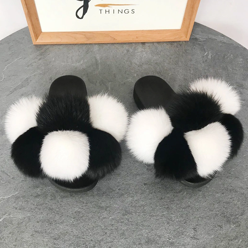 New Arrivals Women Ladies Fur Slippers with Ball, Large Size 12 Women Fur Slippers