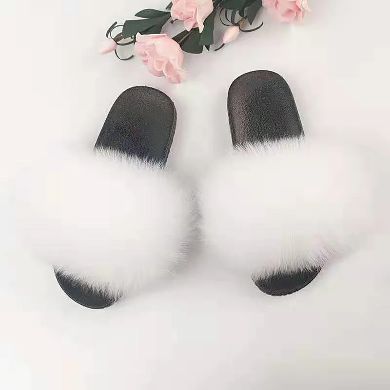 Wholesale Fox Fur Slides Slippers Ladies Fur Slide Sandals Slippers