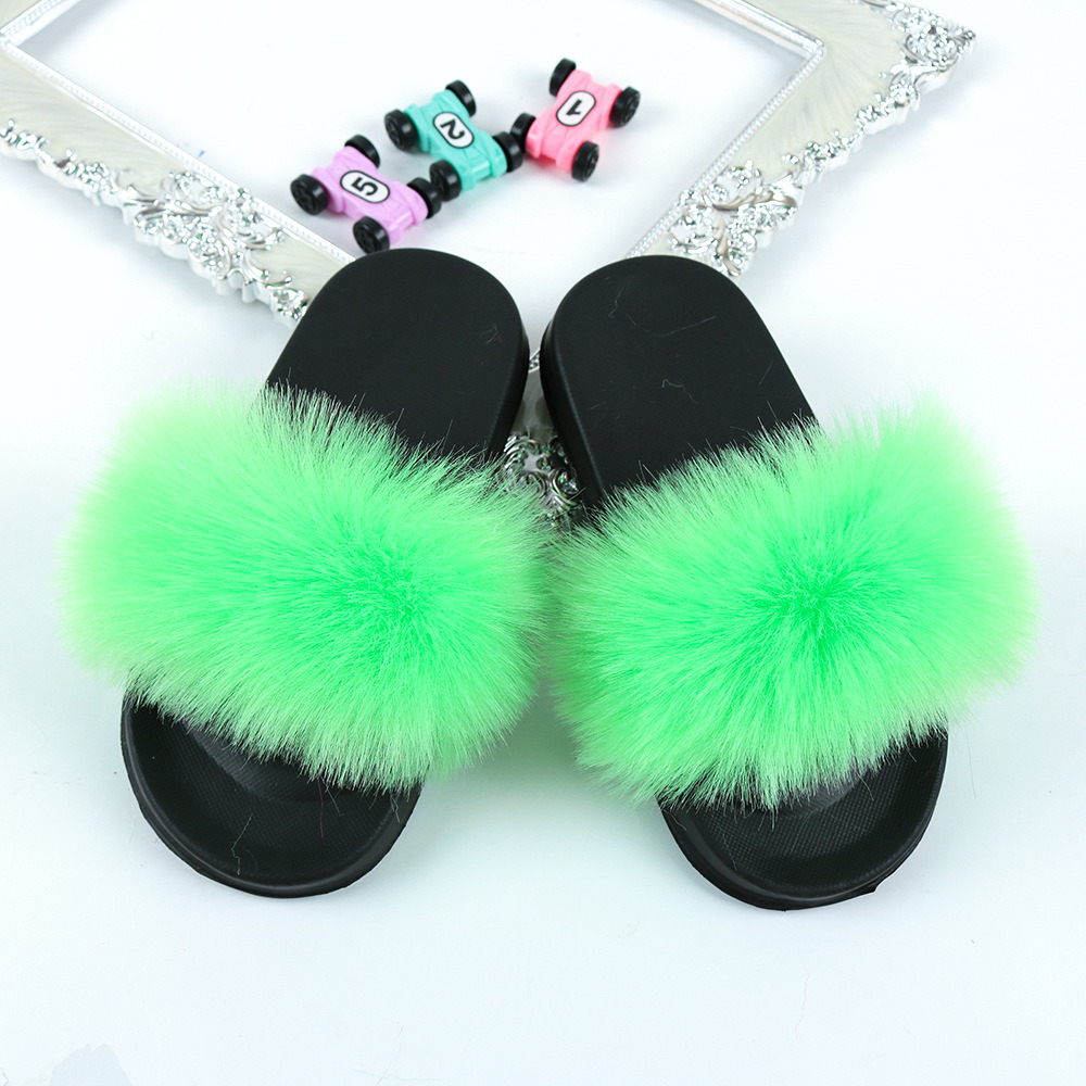 Girl Shoe Comfortable Soft Fur Slippers, Kids Shoes Indoor Outdoor Fur Slides, Fur Sandals for Kids