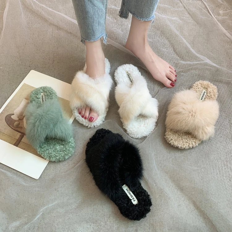 Bedroom Slippers Indoor Girls Winter Home Slippers Women Fur Slippers