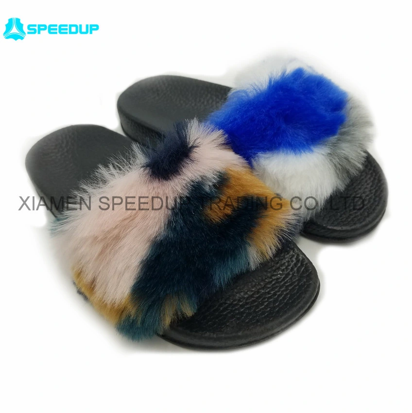 Popular Fashion Open Toe Comfortable Syn Fur Slides Slipper Sandals