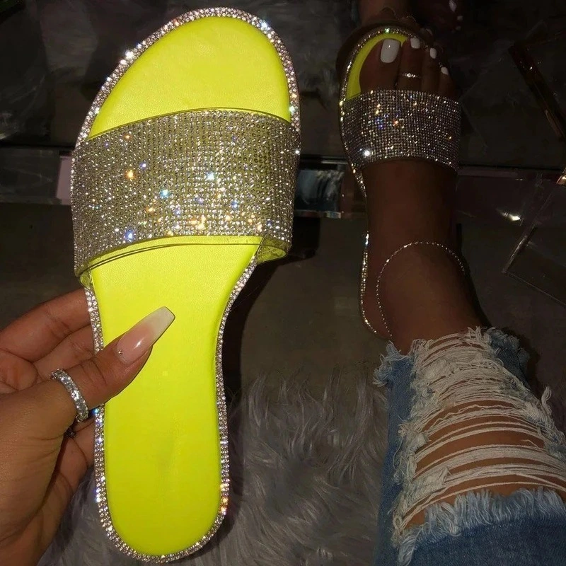 Glitter Women Sandals, Bling Flat Ladies Slippers, Womens Slides Wholesale