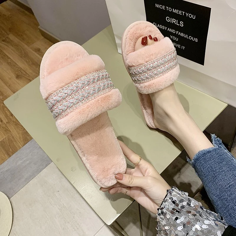 Wholesale Soft Fur Slippers Slides, Cheap Price Ladies Sandals, Leisure Outdoor Women Slippers