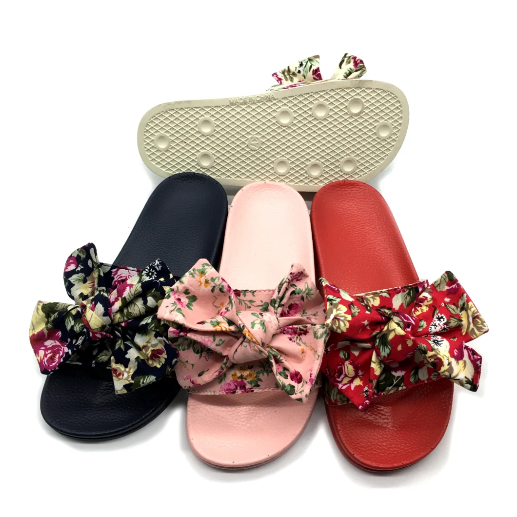 Fashion Woman Lady Girl Non-Slip Wear-Resistant Bathroom Slippers Indoor Outdoor Bowknot Sandals for Girls