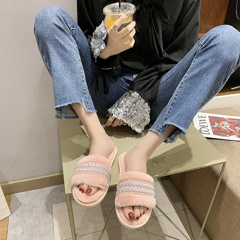 Wholesale Soft Fur Slippers Slides, Cheap Price Ladies Sandals, Leisure Outdoor Women Slippers