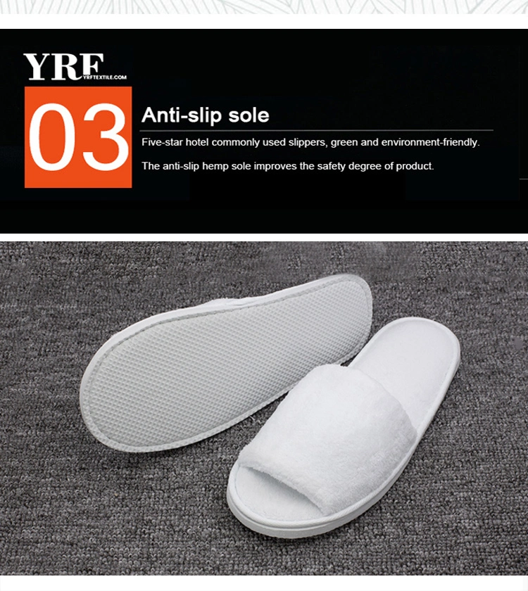 White Washable Open Toe Cotton Terry Slippers Hotel Slippers