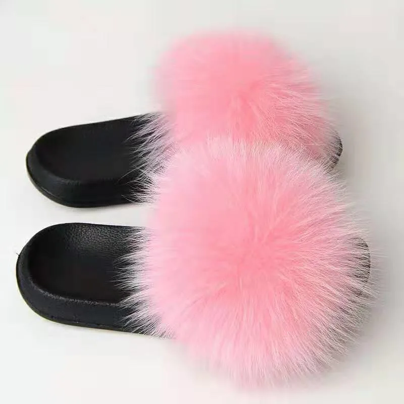 Wholesale Fox Fur Slides Slippers Ladies Fur Slide Sandals Slippers