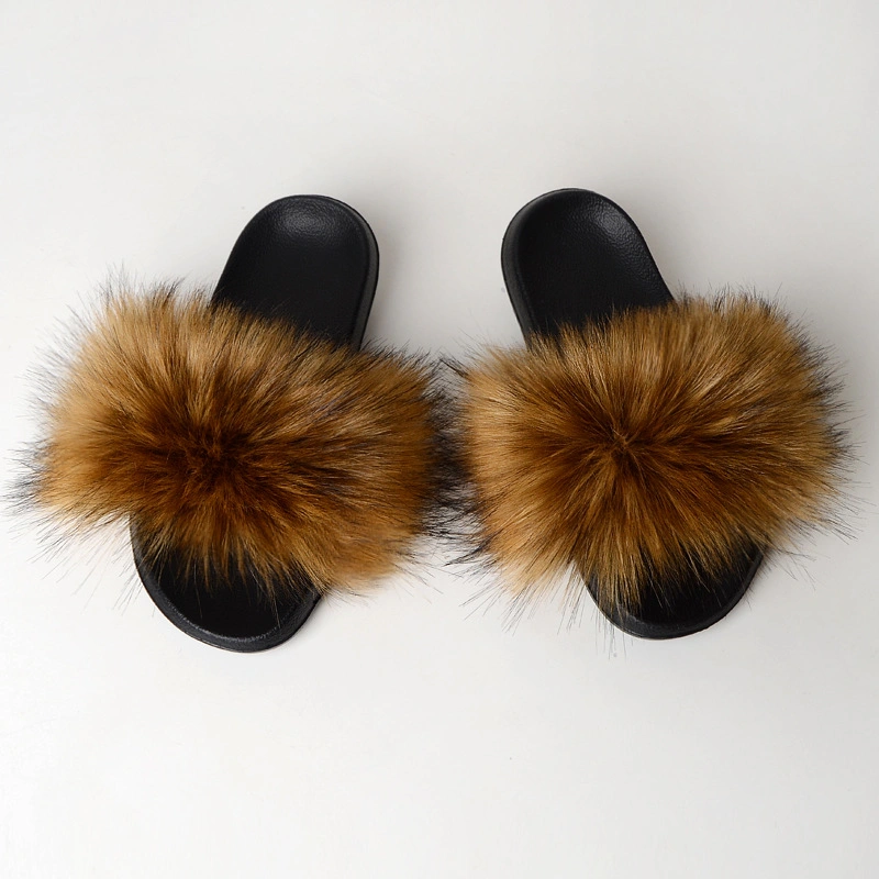 Wholesale Fur Slides Female, Popular Soft Fur Slippers Women, Multicolor Fur Sandals Women